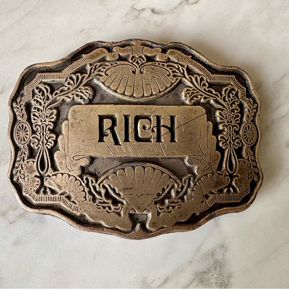 Unique Vintage Brass Belt Buckle - “Rich”